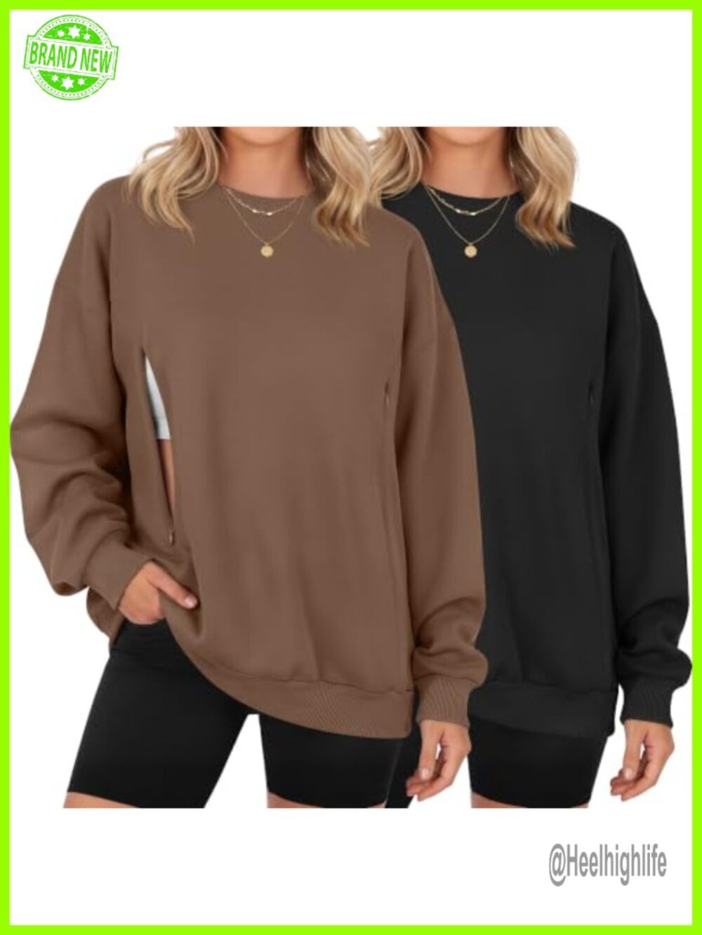 2 Pack Women's Oversize Nursing Sweatshirts Zip Breastfeeding Tops